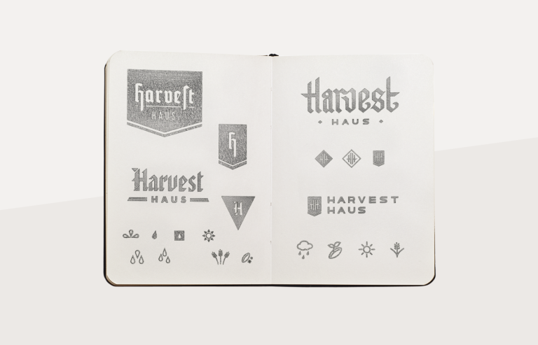 Harvest Haus logo design sketches